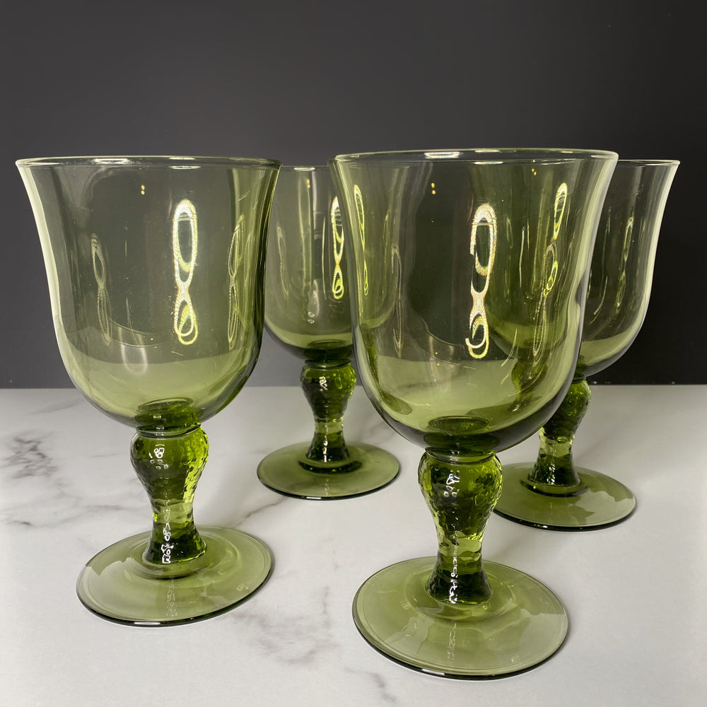 Green Glass Goblets Vintage, Vintage Glass Wine Glasses