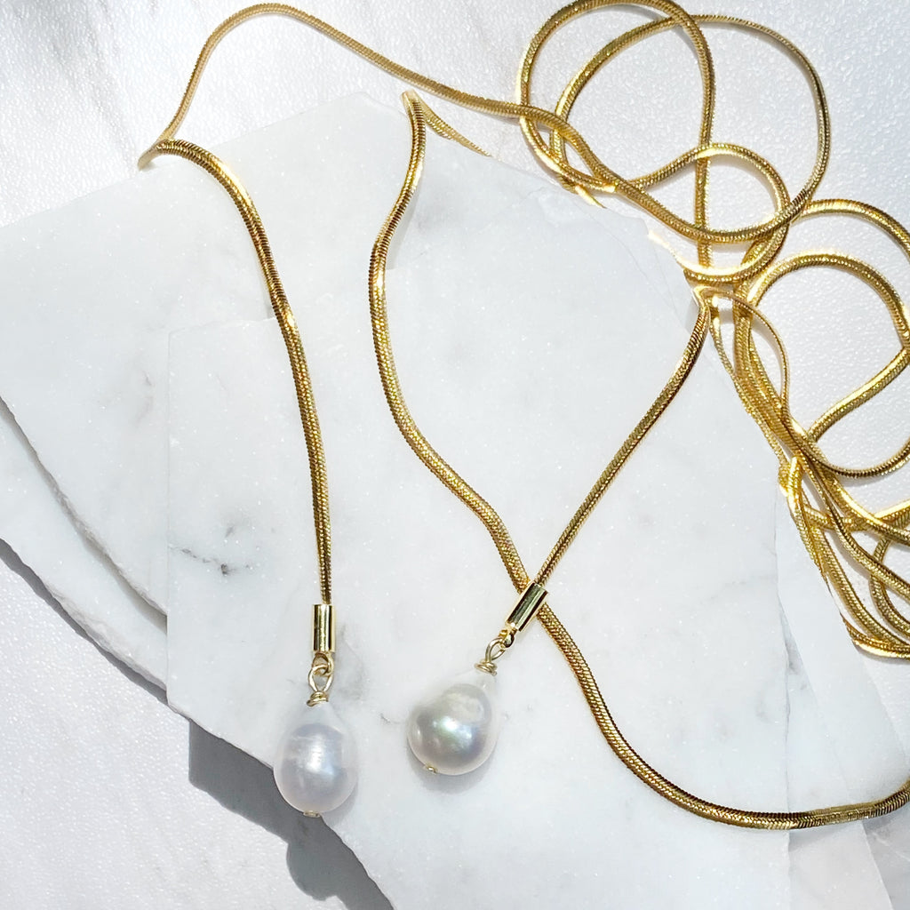 Pearl Drop Bolo Wrap Necklace